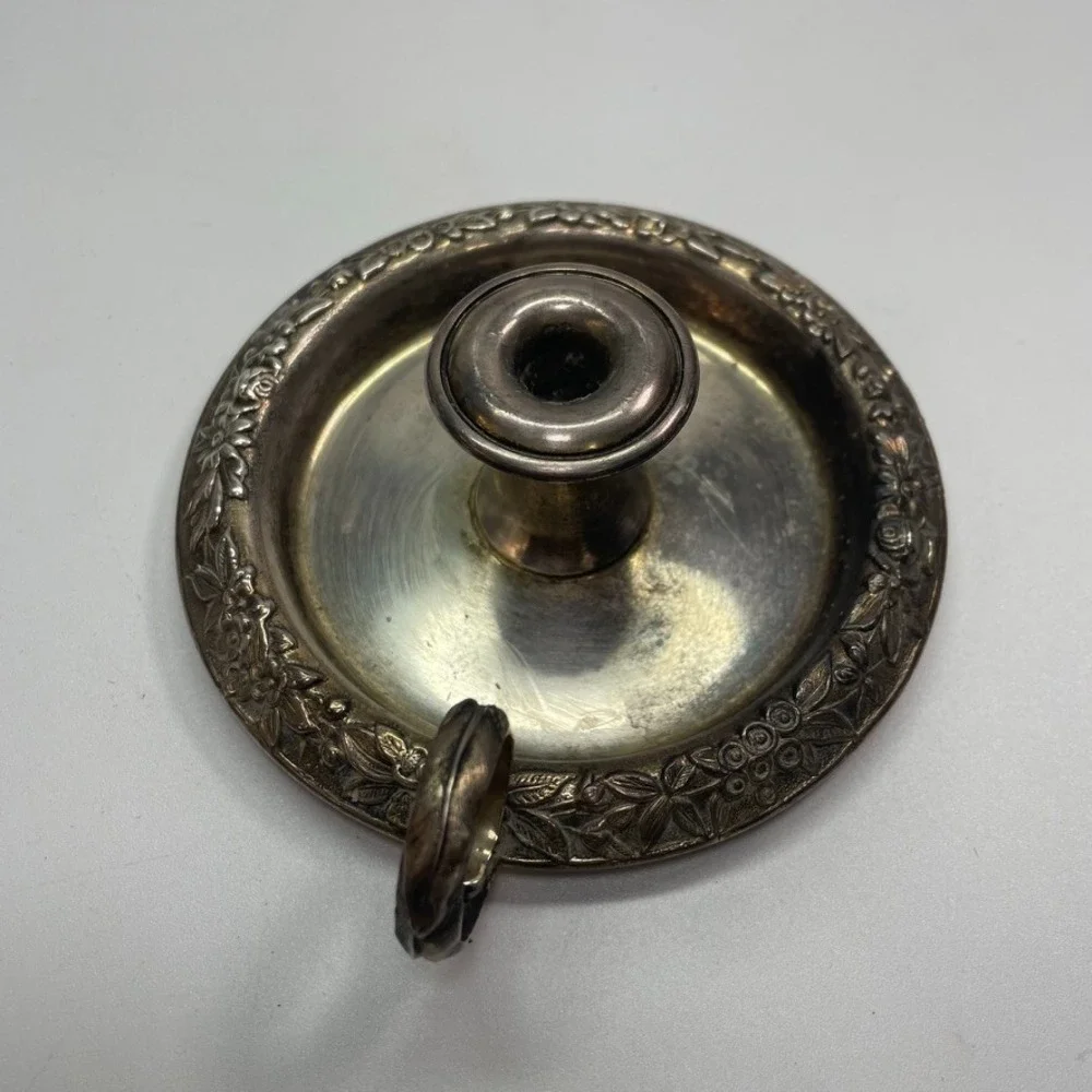 Antique S. Kirk & Son‎ Sterling Silver Repousse Chamberstick Candle Holder